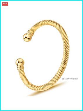 Stainless Steel Twisted Cable Wire Bracelet Adjustable Cuff Bangle